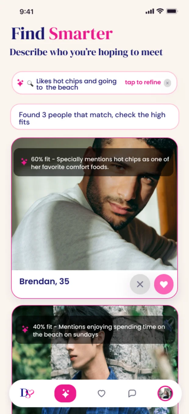 Results showing people who fit, each with a reason